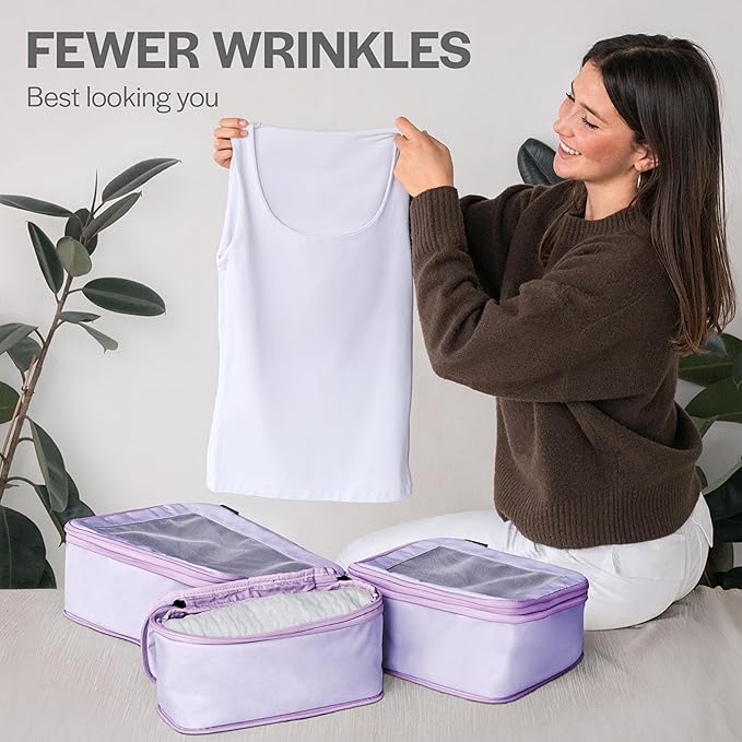 Aerotrunk Compression Packing Cubes for Travel - Luggage Organizer Bags - Double Zipper Packing Cubes for Suitcases (6-Pack, Purple)
