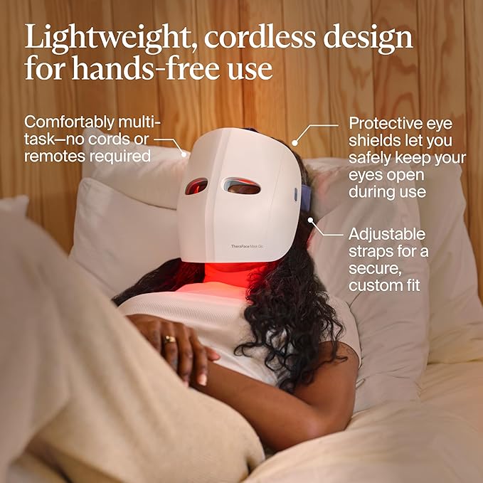 TheraFace Therabody Mask Glo - Cordless LED Skincare Face Mask with Red/Blue/Infrared Light & Relaxing Scalp Massage for Glowing, Healthier-Looking Skin - FDA Cleared