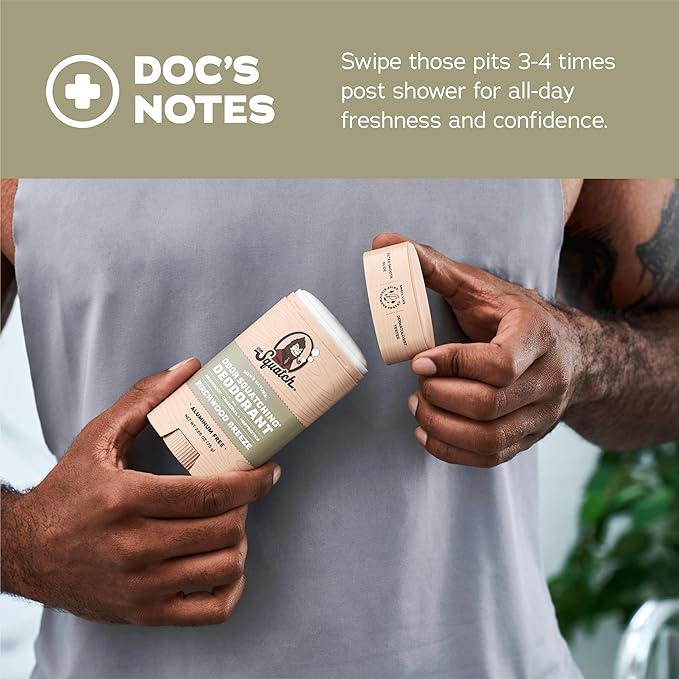 Dr. Squatch Natural Deodorant for Men - Odor-Squatching Aluminum Free - Birchwood Breeze (2.65 oz, 3-Pack)