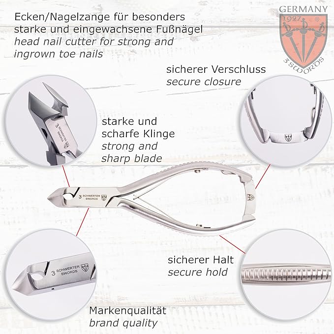 3 Swords Germany - brand quality professional TOE NAIL NIPPER and BEARD SCISSORS set STAINLESS STEEL INOX wave clipper, head cutter with case for ingrown toe nails pedicure by 3 Swords (219)