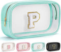 YOOLIFE Initial Make Up Bag Travel Toiletry Bag, Clear Makeup Bag With Zipper Preppy Cosmetic Bag Swim Gifts For Girls Gifts for Women Teen Girlfriend Teacher Mom Birthday Daughter Gifts Blue P