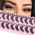 ALPHONSE Russian Lashes Clear Band False Eyelashes Natural Look D-Curly Fake Lashes Russian Strip Faux Mink Eyelashes 9 Pairs Pack