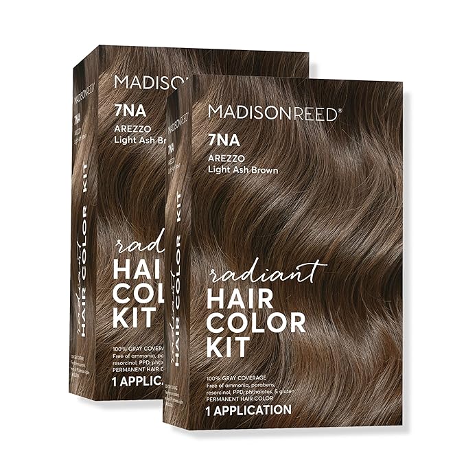 Madison Reed Radiant Hair Color Kit | 7NA Light Ash Brown with Cool Smoky Undertones (Arezzo Brown) for 100% Gray Hair Coverage | Dimensional Permanent Hair Dye | PPD-Free & Ammonia-Free | 2 Pack