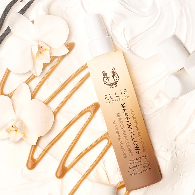 Ellis Brooklyn MARSHMALLOWS Hair And Body Fragrance Mist - Gourmand Perfume Mist with Marshmallow, Caramel Accord, & Milky Musks, Vegan Perfume, Made In The USA, 100ml 3.38 Fl Oz