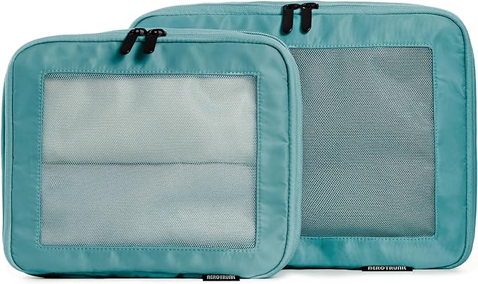 Aerotrunk Compression Packing Cubes for Travel - Luggage Organizer Bags - Double Zipper Packing Cubes for Suitcases (2-Pack, Teal)