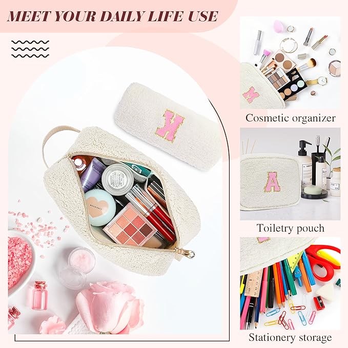 for Christmas Day Gifts, Travel Makeup Bag for Women, Initial Make Up Bag Set for 6 7 8 9 10 11 12 13 Years Old Kids Tween Girls, Large Cosmetic Skincare Bags for Birthday Gifts, White B