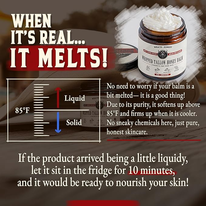 Organic Beef Tallow for Skin - 4 OZ (Unscented) — Grass Fed Beef Tallow for face + Body — US-Made Whipped Tallow and Honey Balm Moisturizer for Dry and Sensitive Skin, Eczema, Rosacea (No Additives)