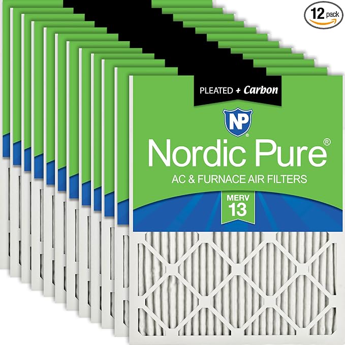 Nordic Pure 16x16x1 Pleated Air Filters MERV 13 Plus Carbon 12 Pack by NordicPure