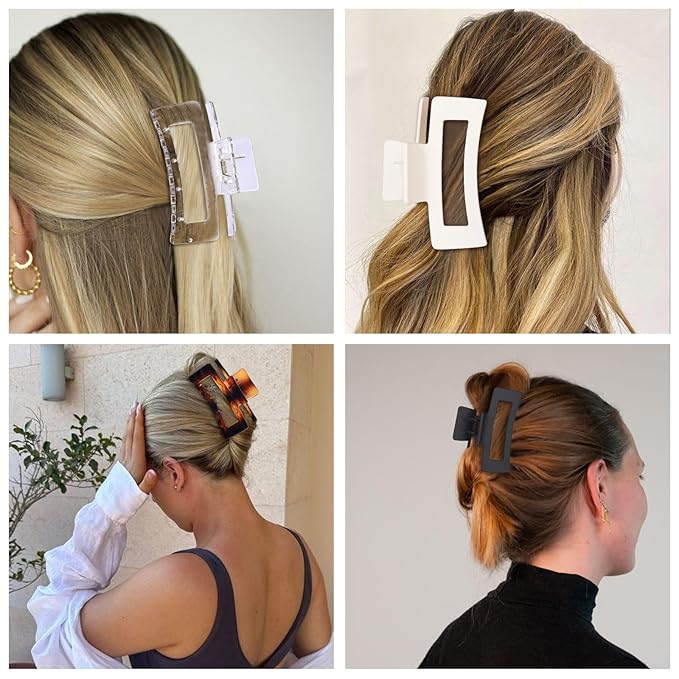 Medium Hair Clips for Women 8 Pcs Small Claw Clips for Thin and Thick Hair 2 Styles Hair Claw Clips Combination Rectangle Banana Jaw Hair Accessories for Women and Girls (Transparent)