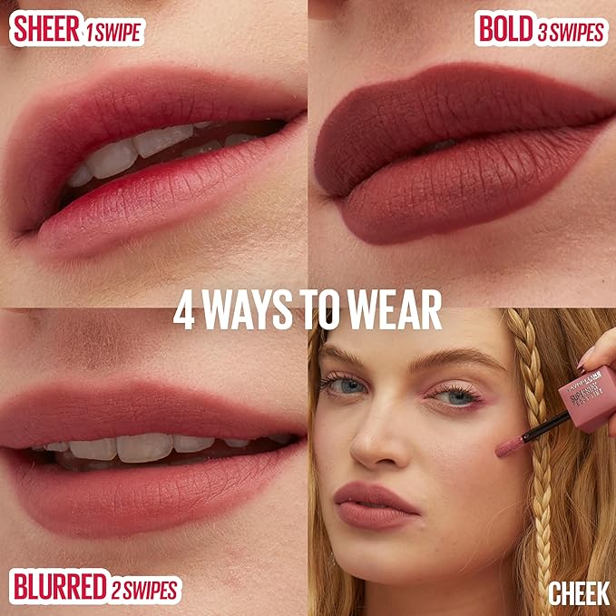 MAYBELLINE Super Stay Teddy Lip Tint, Long Lasting Matte Lipstick For Up To 12HR Wear, Coquettish, 1 Count