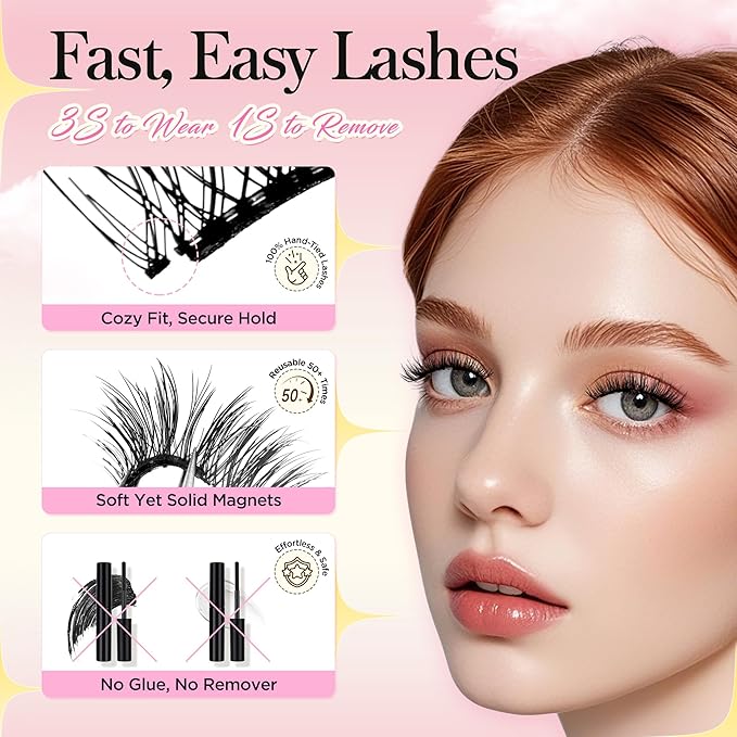 Bepholan Soft Magnetic Eyelashes, Reusable Magnetic Lashes with Applicator, Glue-free False Lashes without Eyeliner, Easy to Wear and Remove (RC24)