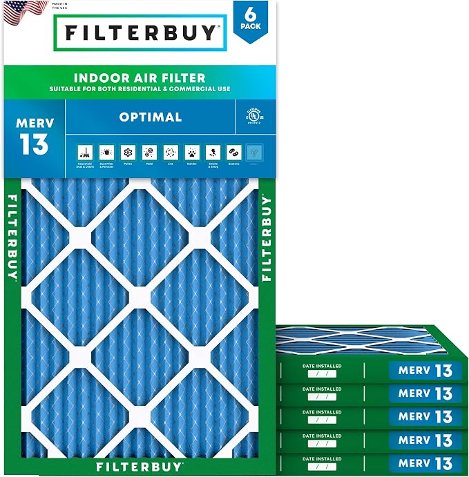 Filterbuy 13x21.5x1 Air Filter MERV 13 Optimal Smoke & Allergy Defense by Filterbuy
