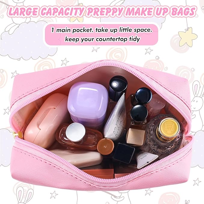 Initial Makeup Bag Personalized Preppy Travel Small Cosmetic Bag Cute PU Pink Chenille Letter Makeup Pouch for Purse Waterproof Zippered Toiletry Organizer for Women Girls Kids Friends (I)
