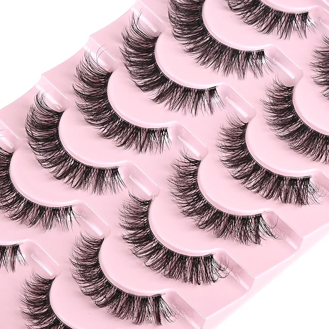 FARRED Cat Eye Lashes Natural Eyelashes Short Wispy Lash Strips Volume False Eyelash Cateye Medium Length Fake Lashes Natural Looking Hybrid Clusters Full Strip Lashes (A1 | 8-14MM)