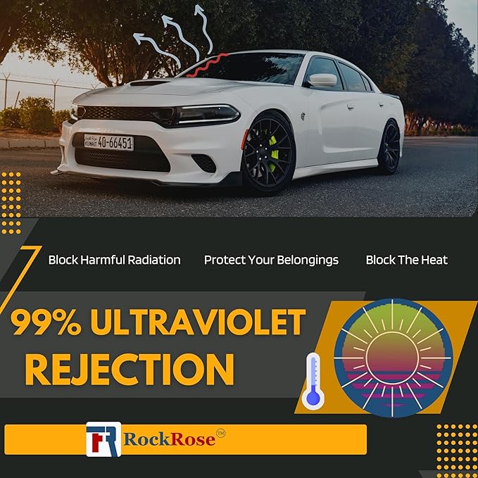 RockRose 15% Nano Ceramic Car Window Tint 40 in x 100FT 2PLY Privacy Film Heat Block, 99% UVR, and 85% IRR Block for Auto or Home Strong Adhesive, Easy Shrink, Plotter Friendly - Charcoal
