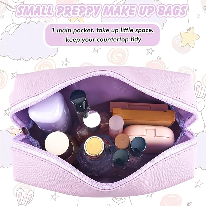 Gifts for Girls Initial Makeup Bag Personalized Cosmetic Bag with Zipper Cute Travel Toiletry Bag Waterproof PU Preppy Makeup Pouch Birthday Gift for Teen Girls Women(Purple D)
