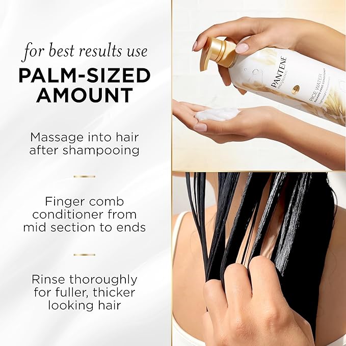 Pantene Conditioner, with Rice Water, Protects Natural Hair Growth, Volumizing, for Women, Nutrient Infused with Vitamin B5, Pro-V Blends, 30.0 oz