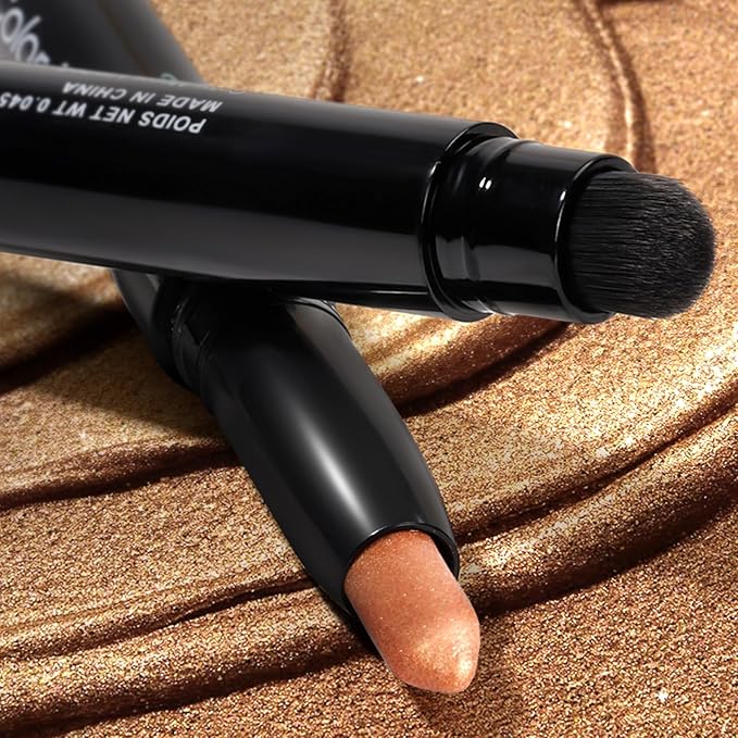 Cream Waterproof Hypoallergenic Eyeshadow Stick, long wear Metallic Glitter Matte Eye Shadow Pencil With Makeup Brush, Eye Brightener, 03 Gold Dust Shimmer