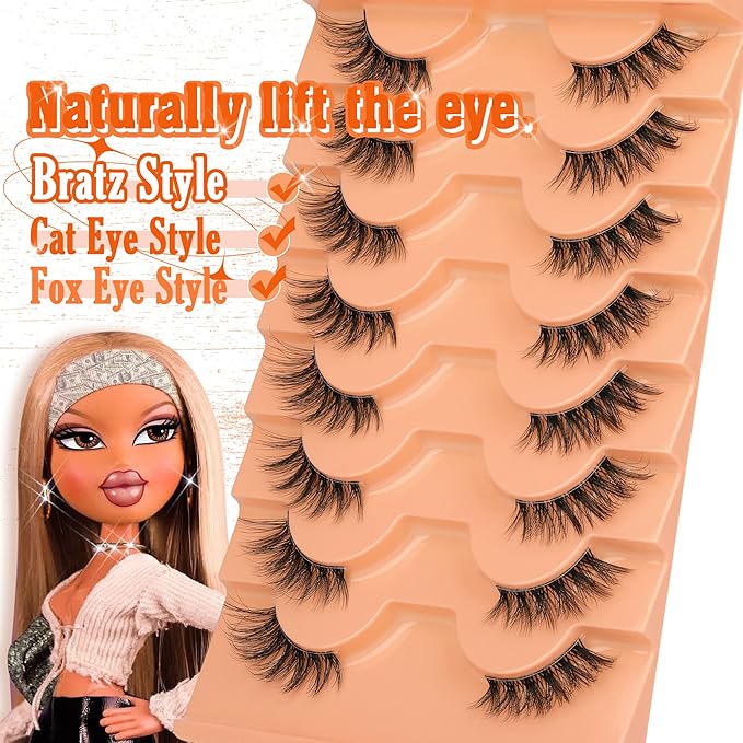 Half Lashes Natural Look Half Lash Cateye Clear Band Half Eyelashes Cat Eye Fluffier Wispy Accent Lashes 3/4 Flared End Lashes Pack by ALPHONSE