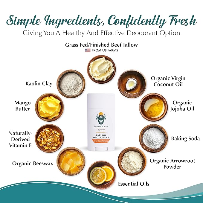 Dr. Dave's Primal Essence Extra Strength Tallow Deodorant - Aluminum-Free - Baking Soda, Beeswax, Coconut Oil, and Mango Butter - Sweet Orange and Bergamot Deodorant for Men and Women - 3 oz