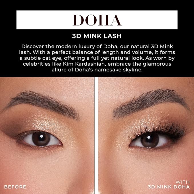 Lilly Lashes Doha 3D Mink Lashes, The Original Lilly Lash for Wispy & Natural Look, Reusable Eyelashes up to 25x, Fluffy Eyelashes, Strip Lashes, Lash Glue not Included