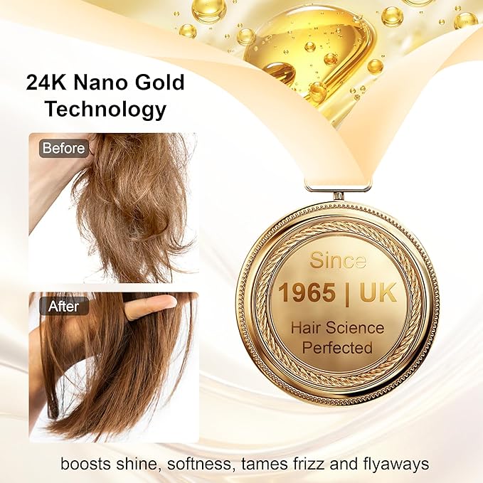 24K Gold Hair Oil, Repair Shine Serum with Coconut, Argan & Olive Oils - Heat Protectant and Frizz Control - Vegan, Lightweight Leave-In Treatment for Dry Damaged Hair (2.02 Fl Oz (Pack of 2))