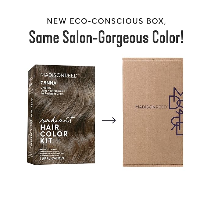 Madison Reed Radiant Hair Color Kit | 7.5NNA Light Neutral Brown (Umbria Brown) 100% Maximum Gray Hair Coverage | Permanent Hair Dye for Resistant Grays | PPD-Free & Ammonia-Free |2 Pack