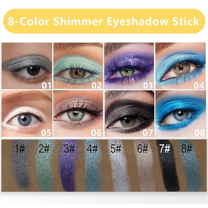 Blue Eyeshadow Stick, Highlighter Eye Liner,Eye Brightener Stick, Shimmer Creamy eyeshadow, Waterproof Eyeshadow Pencil Long Lasting Eye Shadow Makeup.#8 navy blue shimmer