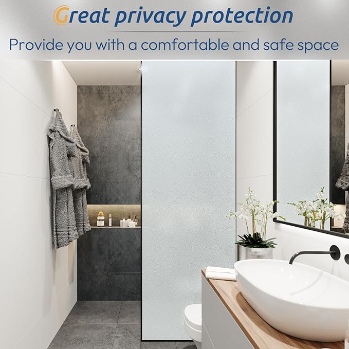 rabbitgoo Window Privacy Film, Frosted Glass Window Clings, Static Cling UV Heat Blocking Door Stickers for Home Bathroom, Removable Indoor Decal Coverings Day and Night, Pure, 35.4 x 118.1 Inches