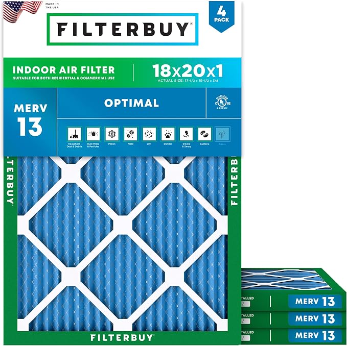 Filterbuy 18x20x1 Air Filter MERV 13 Optimal Smoke & Allergy Defense, by Filterbuy