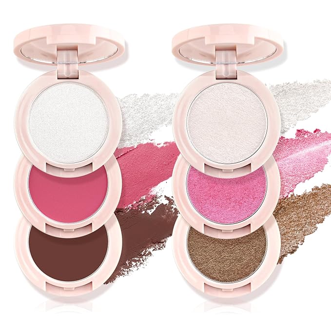 Color Nymph Ultra-Creamy Highlighter Blush Bronzer Stackable Makeup Palette Set | 3-IN-1 Multi-Use Long-Lasting & Matte & Shimmer Power, Travel-Friendly Makeup Kits | Vegan & Cruelty-Free - Combo