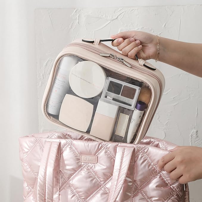 Veki Transparent Makeup Bag Travel Cosmetic Bags Case Waterproof Toiletries Bag Large Capacity Open Storage Bags Organizer With Zipper, Portable Make Up Organizer for Women and Girls