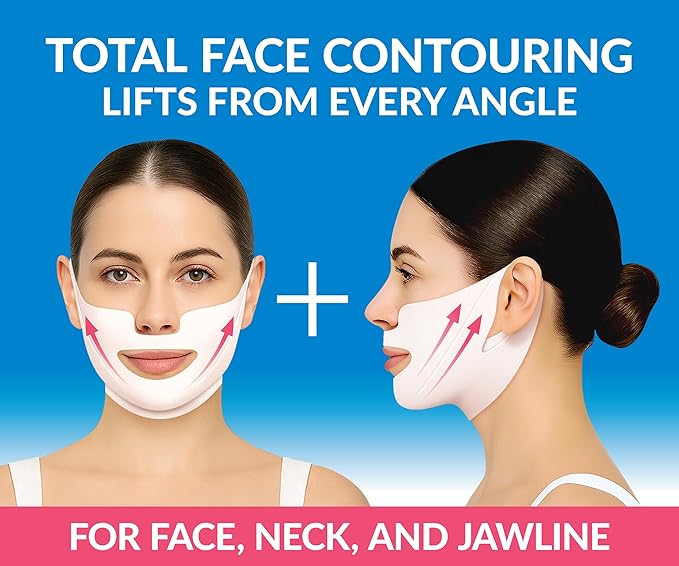 Stylia MaxiLift V-Line Lifting Collagen Face Mask - Advanced Double Chin Reducer - Jawline Shaper - Neck Firming and Tightening Mask with Hyaluronic Acid & Aloe Vera - Chin Strap for Sleeping (5PC)