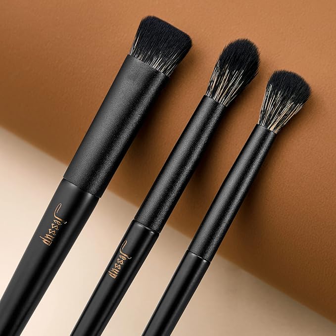 Jessup Eyeshadow Brush Set, 10Pcs Eye Makeup Brushes Professional for Blending Eye Shadow Liner Crease, Duo-end Brow Brush, Elegant Black T337