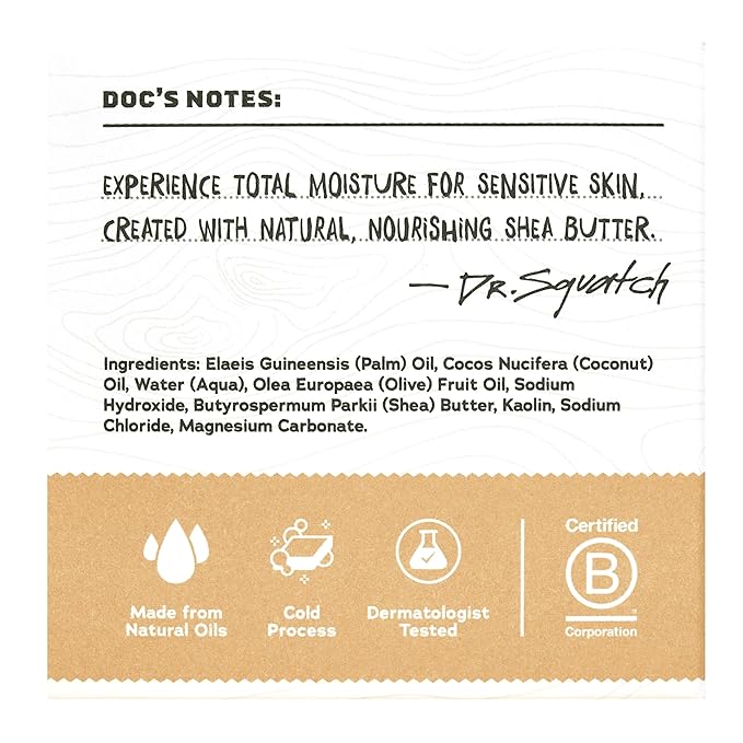Dr. Squatch NEW Total Moisture Bar Soap for Men - No Added Fragrance Formulated for Sensitive Skin - Shea Butter (5 oz, 3-pack)