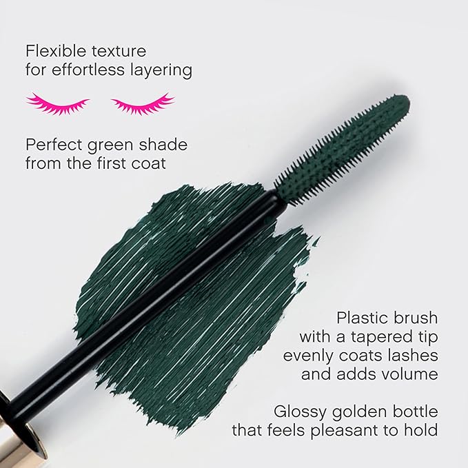 Vivienne Sabó Cabaret Premiere Green Mascara, Volume and Length, Defining, Curling, No Flaking, No Clumping, Smudge Proof, Washable, Cruelty-Free, Made in Europe, (06 Green), 0.3 Fl Oz, 1 Pack