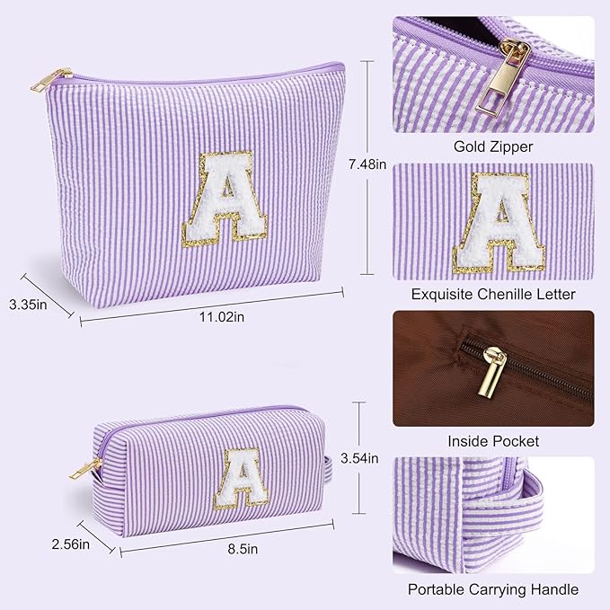 YOOLIFE Purple Makeup Bag for Women - Personalized Initial Cute Makeup Pouch Make Up Case for Girlfriend Bridesmaid Wife | Cosmetic Travel Toiletry Bag for Friend Female | Birthday Gift for Her Mom Z
