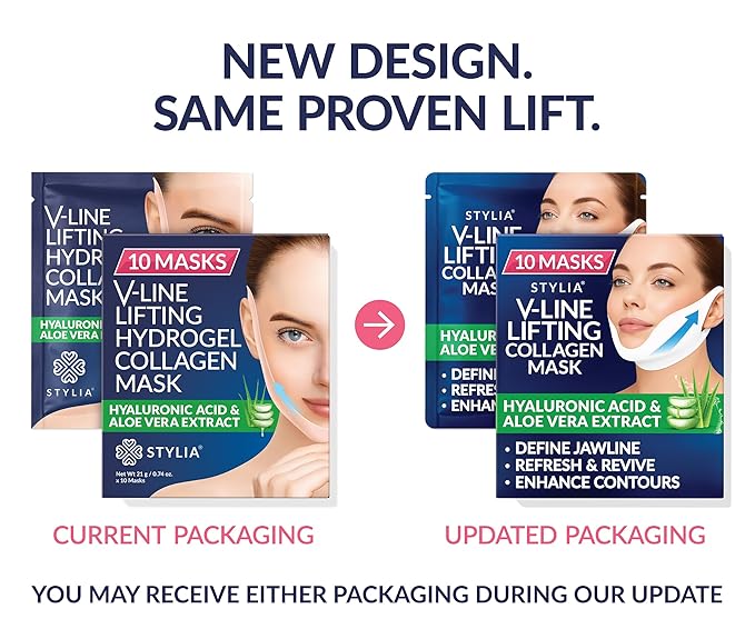 STYLIA V Line Lifting Collagen Mask - Lift, Firm & Contour Jawline - Tightening Double Chin Strap with Hyaluronic Acid & Aloe - Neck Lift & Face Tightening Mask - Jawline Shaper Face Lift Tape (10PC)
