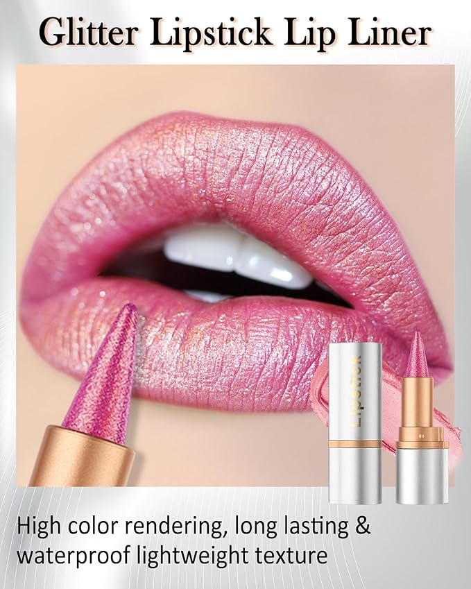Red Glitter Lipstick Lip Liner,Shimmer Metallic Matte Long-Lasting Waterproof Non-stick Lip Stain Tint,High Pigmented Lip Gloss Full Coverage lipcolor Pen,Christmas Makeup Gift for Women-06
