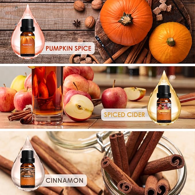 Autumn Fragrance Oil Set, ARVIDSSON Fall Essential Oils for Diffuser and Candle Making, Pumpkin Spice, Cinnamon, Spiced Cider, Snickerdoodle, Autumn Wreath, Pine, Cozy Scented Oils
