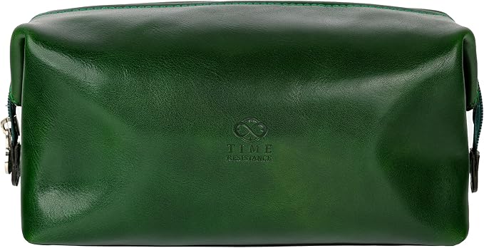 Time Resistance Leather Toiletry Bag Cosmetic Case Italian Classy Dopp Kit