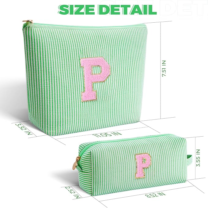 Personalized Makeup Bag for Women Girls - Fashion Cosmetic Bag Trendy Travel Toiletry Bag with Initials Letter - Teen Gifts - Green,P