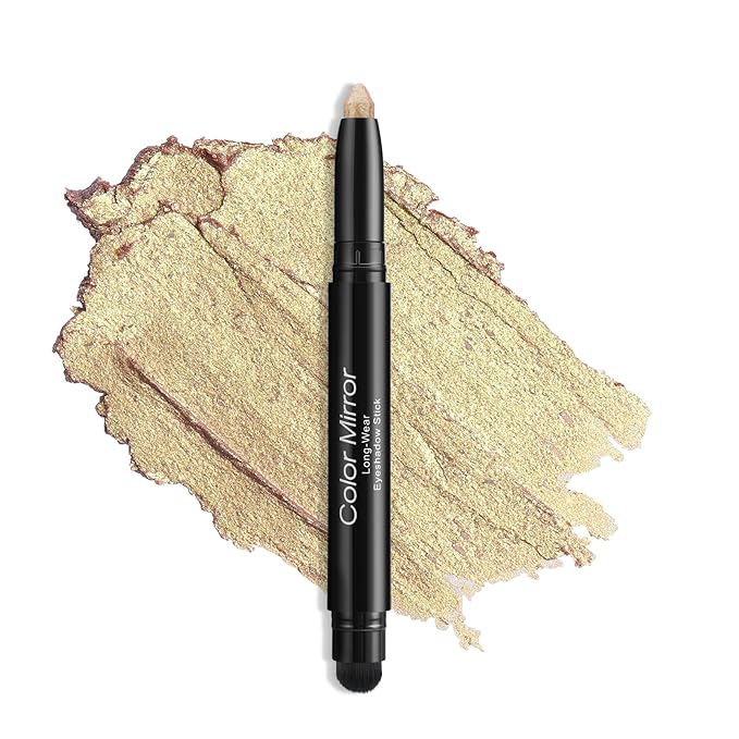 Cream Waterproof Hypoallergenic Eyeshadow Stick, long wear Metallic Glitter Matte Eye Shadow Pencil With Makeup Brush, Eye Brightener, 53 Gold Metallic