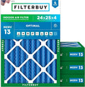 Filterbuy 24x25x4 Air Filter MERV 13 Optimal Smoke & Allergy Defense, by Filterbuy