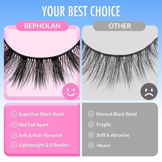Bepholan False Eyelashes Natural Look Wispy 3D Super Fluffy False Lashes Volume Cat Eye Lashes 5 Pairs Faux Mink Lashes (DV05)