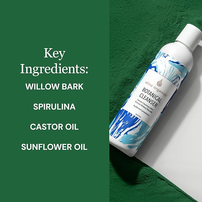 Botanical Cleanser, 8oz – Gentle, Hydrating Face Wash with Spirulina & Willow Bark – Organic and Vegan – Removes Makeup & Impurities – For Normal & Dry Skin