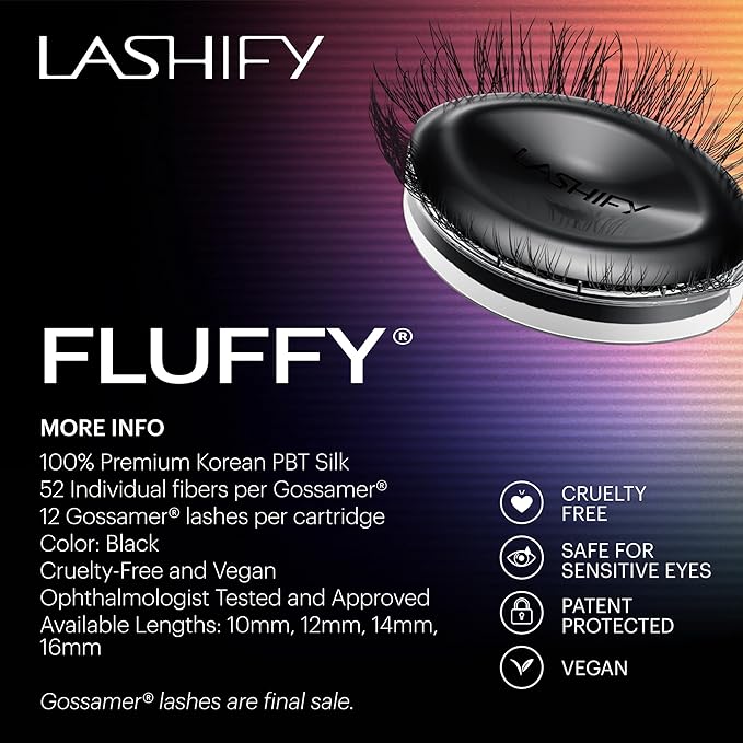 Lashify Fluffy 10mm Gossamer Eyelash Extensions Refill, Black, Easy DIY False Lashes To Add Fullness and Dimension