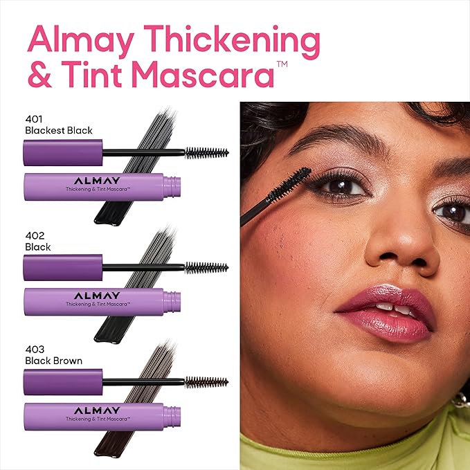 Almay Thickening & Tint Mascara, Instant Soft Full Volume, Conditions & Darkens Natural Lashes Over Time, No Flaking or Clumping, 403 Black Brown, 0.28 fl oz