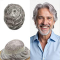 FACE MIRACLE Lace Front Mens Toupee Human Hair System Swiss Lace Center Toupee for Men Thin Skin PU Around Hair Replacement System V-Looped Mens Hair Wig Units 6"X8" #1B80 Off Black with 80% Gray