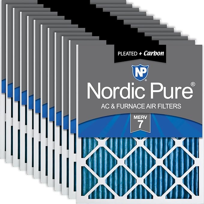 Nordic Pure 12x12x1 Pleated Air Filters MERV 7 Plus Carbon 12 Pack by NordicPure